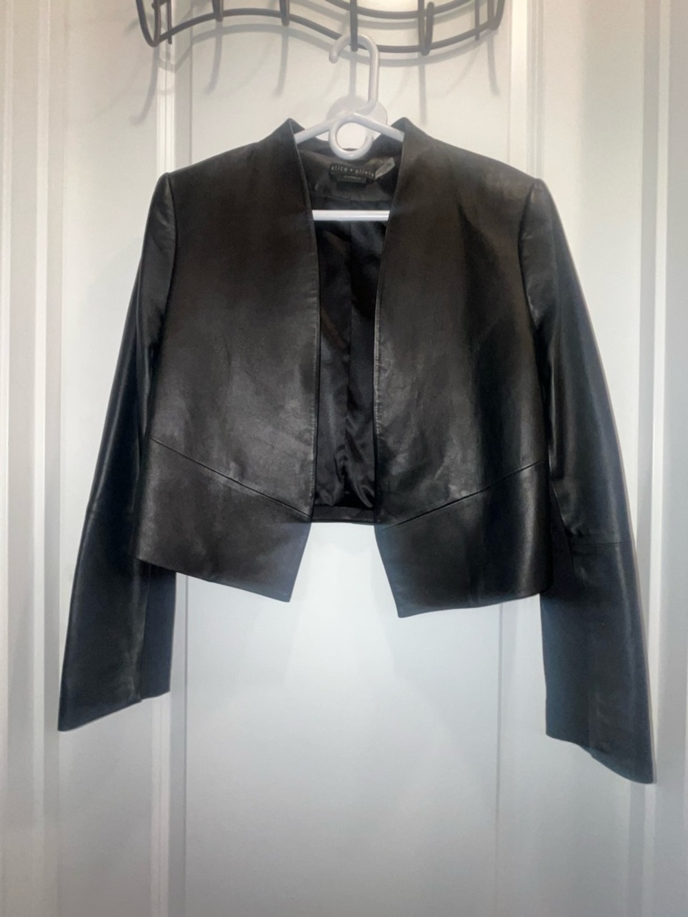 Alice + Olivia black open front Harvey Leather Blazer coat - Picture 3 of 6